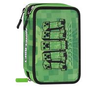 MINECRAFT Online Exclusive - Astuccio Scuola Ufficiale Minecraft, Astuccio 3 Scomparti Bambini e Ragazzi con Set Cancelleria Incluso, 5 Etichette Adesive Portanome e Pratica Chiusura a Zip, 13x20Hx7 c