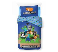 Minecraft Parure da letto 100% cotone, Ready to Survive, copripiumino 140x200 cm + federa 65x65 cm, blu