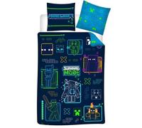 Minecraft - Parure da letto Neon, per bambini, copripiumino 140 x 200 cm + federa 63 x 63 cm