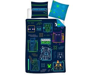 Minecraft - Parure da letto Neon, per bambini, copripiumino 140 x 200 cm + federa 63 x 63 cm