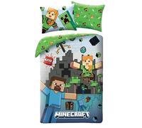 Minecraft - Parure da letto per bambini, 100% cotone, copripiumino reversibile 140 x 200 cm + federa per cuscino