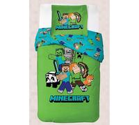 Minecraft Parure da letto singolo Classic Crew, 100% cotone, copripiumino 140 x 200 cm + federa 65 x 65 cm, verde