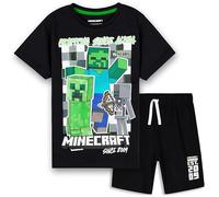 MINECRAFT Pigiama Corto Bambino, Morbido e Confortevole 2 Pezzi Creeper Pigiama Set - Regalo per Ragazzi (Nero, 11-12 Anni)