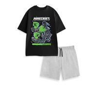 MINECRAFT Pigiama da Uomo Creeper Enderman Nero a Maniche Corte e Gamba Corta | Pigiama Grafico con Testo Friend of The MOBS | Abbigliamento da casa definitivo per i Giocatori