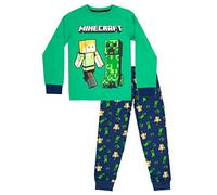 Minecraft - Pigiama per ragazzi - Set pigiama a maniche lunghe in 100% cotone - Ragazzi blu Pjs Creeper vestiti regalo di compleanno ragazzo, Multicolore, 9-10 Years