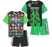 Minecraft Pigiama Ragazzo, 1 o 2 Set Manica Corta Pigiami Bambini, Abbigliamento da Casa, 7-14 Anni, Creeper Regalo Bambino (13-14 Anni, Verde, Confezione da 2)
