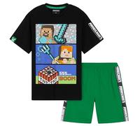 MINECRAFT Pigiama Ragazzo Cotone Estivo, 5-14 Anni, Morbido Creeper Pigiama Maniche Corte Bambino, Gamer Regalo Ragazzo (Nero/Verde, 7-8 Anni)
