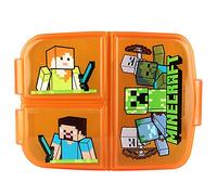 p:os Minecraft - Contenitore per Il Pranzo per Bambini con 3 Scomparti, in plastica con Chiusura a Clip, per Asilo, Scuola e Tempo Libero