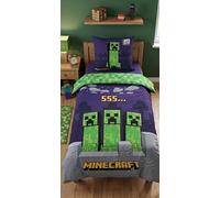 Minecraft Ragazzi Copripiumino Singolo 135x200+80x80 SSS Creeper | Set letto reversibile | Letto singolo | Policotone Oeko-Tex | Creeper | Idea regalo | Licenza ufficiale