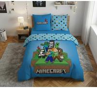 Minecraft Ready to Survive Copripiumino Matrimoniale 240x220 + 2 Federe | Piumino matrimoniale reversibile | Resistente all'uso intenso | Asciugatura rapida senza stiro | Oeko-Tex | Camera gamer