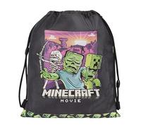 MINECRAFT - Sacca Coulisse Ufficiale Minecraft Movie, con Spallacci Antisoffocamento, Retro in Rete, Tasca con Zip, Ideale per Palestra, Scuola, Viaggi, Porta Merenda, Idea Regalo Bambini, 35x42H cm