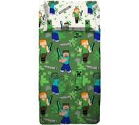 Minecraft Set Completo Letto Lenzuolo Sopra, Lenzuolo Sotto Con Angoli, Federa, 100% Cotone