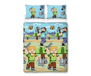 Minecraft Set Copripiumino Matrimoniale, Multicolore, Doppio