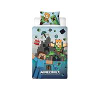 Set copripiumino singolo ufficiale del film Minecraft di Character World | Set di biancheria da letto reversibile a 2 lati con design Levels, inclusa federa coordinata | Set per letto singolo