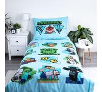 Minecraft - Set copripiumino singolo ufficiale 140 x 200 cm, design Epic Let's Play, colore verde, reversibile, 2 lati, prodotto ufficiale, con federa coordinata
