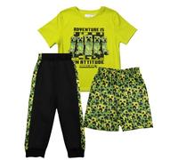 Minecraft Set di 3 pantaloni Creeper per ragazzi, maglietta a maniche corte, pantaloncini e pantaloni da jogging, confezione da 3, Giallo/Verde/Nero, 7