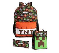 MINECRAFT Set di 3 zaini multicolore unisex per bambini Creeper & TNT | Chiusura con cerniera e gancio | Materiale scolastico | Articoli essenziali per il ritorno a scuola | Merchandising