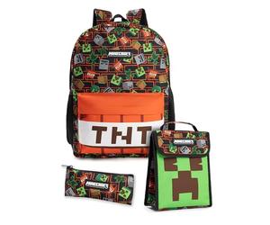 MINECRAFT Set di 3 zaini multicolore unisex per bambini Creeper & TNT | Chiusura con cerniera e gancio | Materiale scolastico | Articoli essenziali per il ritorno a scuola | Merchandising