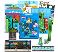 Minecraft - Set di articoli scolastici per bambini, con astuccio, quaderno, matite, cartelline, 11 pezzi