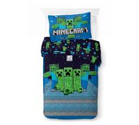 Minecraft Set di Biancheria da Letto per Bambini | Copripiumino Singolo 140x200 cm con Federa 50x70 cm, 100% Cotone | Set di Biancheria da Letto Morbido (Minecraft - Night Schemes)