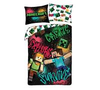 MINECRAFT Set di biancheria da letto per bambini, reversibile, con copripiumino da 140 x 200 cm, federa da 70 x 90 cm, con alex e steve