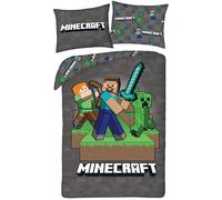 MINECRAFT Set di biancheria da letto STEVE ALEX CREEPER - Copripiumino Reversibile 140 x 200 cm + UNA Federa 70x90cm - 100% Poliestere Ottima Qualita' - Multicolore