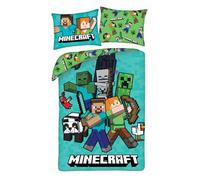 MINECRAFT Set di biancheria da letto STEVE ALEX CREEPER PANDA - Copripiumino Reversibile 140 x 200 cm + UNA Federa 70x90cm - 100% Poliestere Ottima Qualita' - Multicolore