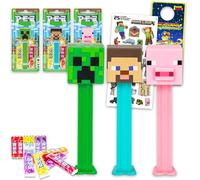 Minecraft Set di dispenser PEZ - Bundle 3 Pez con Creeper, Steve, Alex, Pig Plus adesivi, altro ancora | Minecraft 3 PEZ Candy Dispenser e 6 ricariche di caramelle