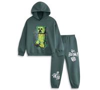 MINECRAFT Set unisex per bambini con felpa e pantaloni della tuta verde scuro Creeper | Girocollo a maniche lunghe con grafica Boom! | Abbigliamento da strada per il tempo libero Merchandising