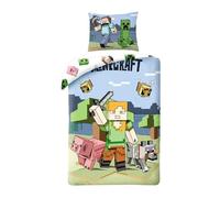 Minecraft Steve Alex Creeper Copripiumino Singolo 140x200 + Federa | Set lenzuola reversibile | Microfibra ultra morbida asciugatura rapida Oeko-Tex | Minecraft | Regalo | Lavabile in lavatrice