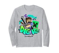 Minecraft Steve & Creeper Face Dig It Graffiti Lettering Art Maglia a Manica