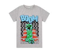 MINECRAFT T Shirt Boys Carbinato Creeper Manica Corta Grigio Merchandise 9-10 Anni