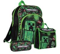 Minecraft TNT - Set di 3 zaini, zaino, borsa per il pranzo e astuccio (verde AOP)
