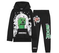 Minecraft Tuta Ragazzo Set, Comodo Abbigliamento da Casa - Regali Bambini (Nero/Verde, 11-12 Anni)