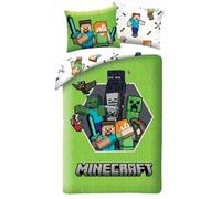 Minecraft Universo Pixel Copripiumino Singolo 140x200 + Federa Microfibra | Set letto reversibile singolo | Steve Alex Enderman in esplorazione | Microfibra morbida Oeko-Tex