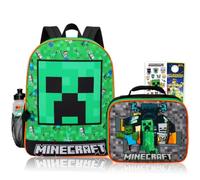 Minecraft Zaino con portapranzo - Minecraft School Backpack Set Bundle con zaino Minecraft da 40,6 cm, Minecraft Lunch Box, bottiglia d'acqua, astuccio per matite, adesivi, altro | Minecraft Backpack