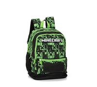 MINECRAFT - Zaino Organizzato Scuola Media, Superiore e Elementare con 2 Ampi Spazi Centrali a Zip e Spallacci Regolabili, Vano Frontale a Zip e Tasche Laterali - Verde - 32x43Hx23, 31 L