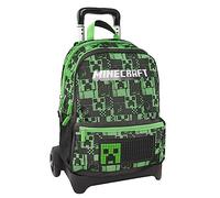 MINECRAFT - Zaino Scuola Con Trolley Staccabile e Regolabile in Altezza, con Manico e Spallacci a Scomparsa, Ampio Vano e Tasca Frontale a Zip - Zainetto Bambino Verde, 32x52hx23