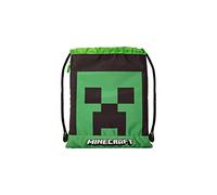 MINECRAFT - Zaino Scuola, Sacca sportiva Unisex per Bambini e Ragazzi con Spallacci Anti-Soffocamento con Tasca con Chiusura ZIP, Colore Verde - Ufficiale Minecraft
