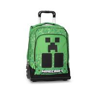 MINECRAFT - Zaino Scuola Trolley Ufficiale Minecraft con Maniglia Regolabile, Spallacci Imbottiti e Regolabili, con Scomparto Principale e Tasca Frontale con Chiusure A Zip, 36x47Hx23cm, Verde