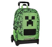 MINECRAFT - Zaino Scuola Trolley Ufficiale Minecraft, Maniglia Regolabile, Trolley Staccabile, Spallacci Imbottiti e Regolabili, 2 Scomparti Principali, Tasche Frontali con Zip, 34x52Hx22 cm, Verde