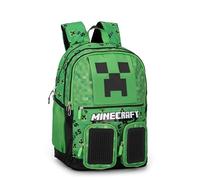 MINECRAFT - Zaino Scuola Ufficiale Minecraft, con 2 Ampi Spazi Centrali, Capienti Tasche Frontali, Spallacci Regolabili e Imbottiti, Retro e Fondo Termoformati, 32x43Hx23cm, Verde