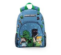 MINECRAFT Zaino unisex per bambini Steve Creeper Alex, azzurro chiaro | Zaino scolastico con cerniera, spallacci imbottiti e tasca frontale | Merchandising