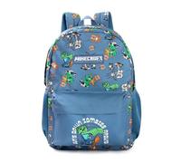 Minecraft Zaino zombie | Borsa blu con cerniera per bambini unisex | Porta libri a scuola | Design Creeper & Zombie | Merce a tema gioco