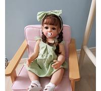 MineeQu 22 pollici capelli ricci castani radicati realistica bambola rinata realizzata in vinile siliconico corpo intero neonato realistica bambina bambole che sembrano reali e si sentono reali