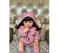 MineeQu 22 Pollici Carino Bocca Aperta Realistica Bambole Reborn Realizzata in Tutto il Corpo Silicone Vinile Anatomicamente Corretto Neonato Bambole Realistiche Lavabili per Ragazza