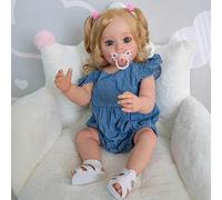 MineeQu 22 Pollici Real Baby Size Capelli Ricci Biondi Radicati Alive Reborn Baby Doll Realizzata in Silicone per Tutto il Corpo Vinile Neonato Realistico Bambole Giocattoli Impermeabili per Ragazza