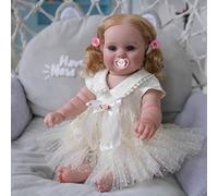 MineeQu 50CM Premie Capelli Biondi Radicati Dolce Sorridente Bambole Reborn Silicone Vinile Corpo,principessa ragazza appena nata Guarda il vero corpo coccoloso, Abito In Organza Bianco, 19pollici