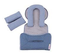 Minene - Cuscino imbottito per seggiolino auto, con poggiatesta, Blu (Blue Stripes/Blue Spots)
