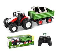 MINENICE 1:24 Trattore agricolo a Distanza, Trattore per Bambini elettrici con rimorchio, Giocattoli agricoli per ragazzi e Bambini (Verde)